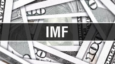 IMF kavramı. Amerikan dolar nakit para, 3d render. IMF de doları banknot. Finansal ABD para banknot ticari para yatırım kar kavramı 