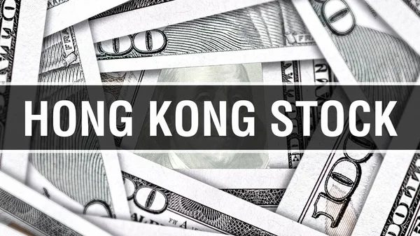 Hong Kong Stock Closeup Concept. American Dollars Cash Money,3D rendering. Hong Kong Stock at Dollar Banknote. Financial USA money banknote Commercial money investment profit concept