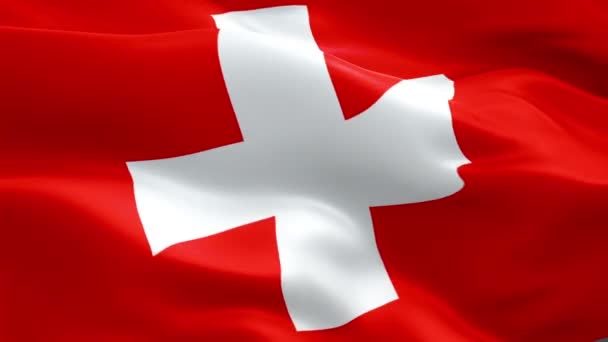 Bandera Suiza Primer Plano 1080P Full 1920X1080 Metraje Vídeo Ondeando — Vídeo de stock