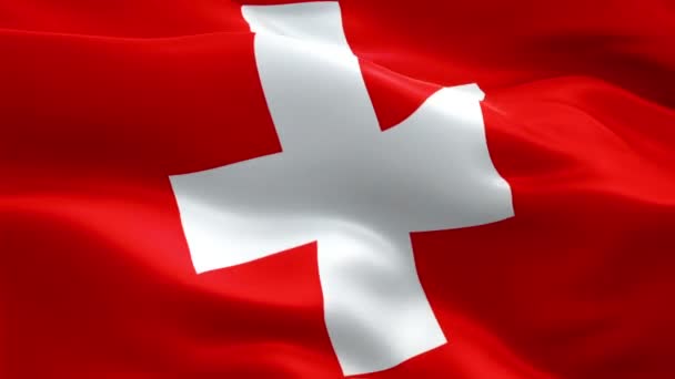 瑞士国旗波浪圈在风中摇曳 逼真的瑞士国旗背景 瑞士国旗循环特写镜头1080P 全高清1920X1080 欧洲国旗 国旗可用 — 图库视频影像
