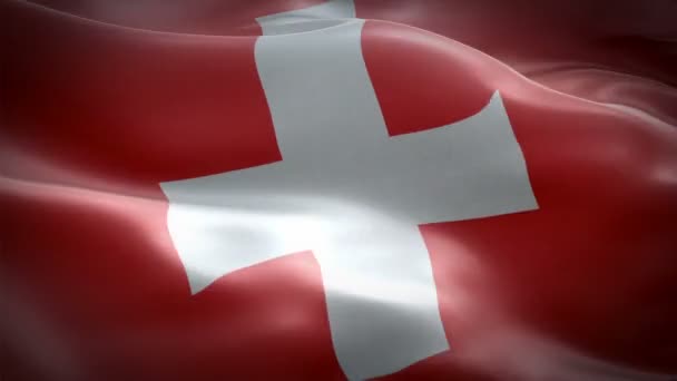 Suiza Bandera Video Ondeando Viento Fondo Realista Bandera Suiza Suiza — Vídeos de Stock