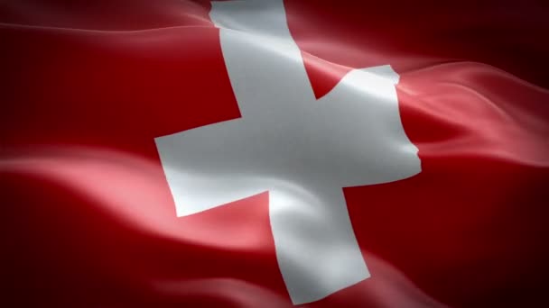 Suiza Ondeando Bandera Bandera Nacional Suiza Ondeando Signo Animación Bucle — Vídeo de stock