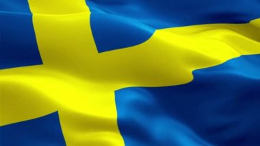 İsveç bayrağı video rüzgarda sallayarak. Gerçekçi İsveç bandıralı arka plan. İsveç bayrağı döngü Closeup 1080p Full Hd 1920 x 1080 görüntüleri. İsveç AB Avrupa ülke bayrakları görüntüleri için film, haber video