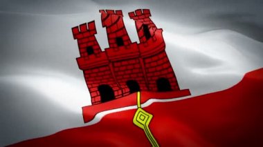 Cebelitarık bayrak dalga döngü rüzgarda sallayarak. Gerçekçi İngiliz bölgesi bayrak arka plan. Cebelitarık bayrak döngü Closeup 1080p Full Hd 1920 x 1080 görüntüleri. Gibraltar AB Avrupa ülke bayrakları / diğer Hd bayrakları kullanılabilir