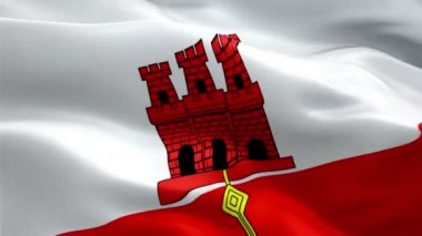 Gibraltar bayrak video rüzgarda sallayarak. Gerçekçi İngiliz bölgesi bayrak arka plan. Cebelitarık bayrak döngü Closeup 1080p Full Hd 1920 x 1080 görüntüleri. Gibraltar AB Avrupa ülke bayrakları görüntüleri için film, haber video