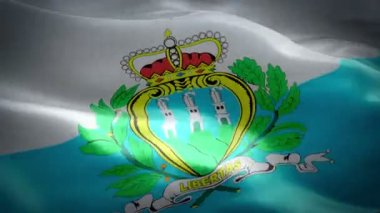San Marino bayrağı dalga döngü rüzgarda sallayarak. Gerçekçi Avrupa Cumhuriyeti bayrağı arka plan. San Marino bayrağı döngü Closeup 1080p Full Hd 1920 x 1080 görüntüleri. San Marino AB Avrupa ülke bayrakları / diğer Hd bayrakları kullanılabilir