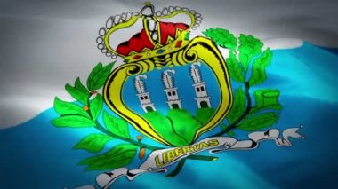 San Marino bayrağı video rüzgarda sallayarak. Gerçekçi Avrupa Cumhuriyeti bayrağı arka plan. San Marino bayrağı döngü Closeup 1080p Full Hd 1920 x 1080 görüntüleri. San Marino AB Avrupa ülke bayrakları görüntüleri için film, haber video