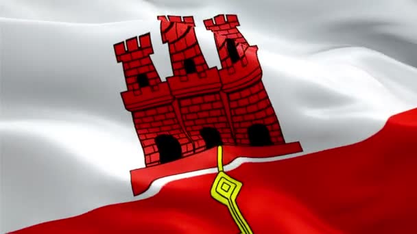 Gibilterra Sventola Bandiera Nazionale Bandiera Del Territorio Britannico Sventola Segno — Video Stock