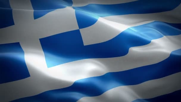 Bandera Griega Primer Plano 1080P Full 1920X1080 Metraje Vídeo Ondeando — Vídeo de stock