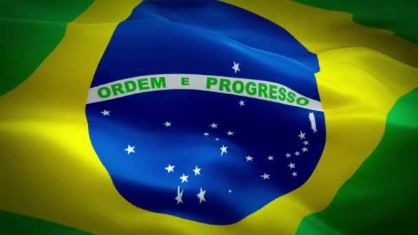 Brazilië Vlag Video Wuiven Wind Realistische Braziliaanse Vlag Achtergrond Brazilië — Stockvideo