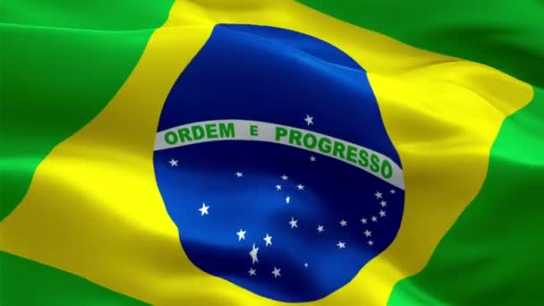 Bandera Brasil Primer Plano 1080P Full 1920X1080 Metraje Vídeo Ondeando — Vídeo de stock