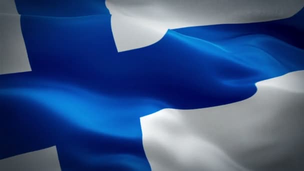 Finlandiya Bayrağını Sallayarak Video Görüntüleri Tam Gerçekçi Finlandiya Bayrağını Arka — Stok video