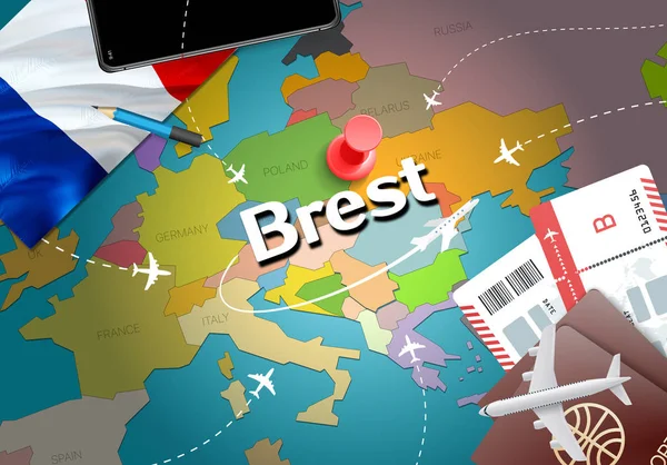 Concepto Viaje Destino Turístico Brest Bandera Francia Brest Mapa France — Foto de Stock