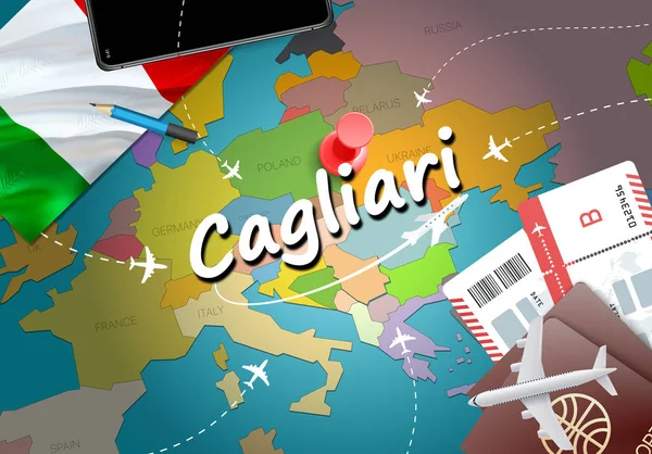 Cagliari City Travel Tourism Destination Concept Italy Flag Cagliari City — Stock Photo, Image