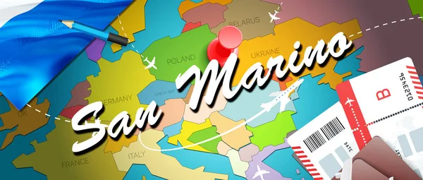 San Marino Podróży Koncepcja Mapa Tła Płaszczyznami Bilety Odwiedź Koncepcji — Zdjęcie stockowe