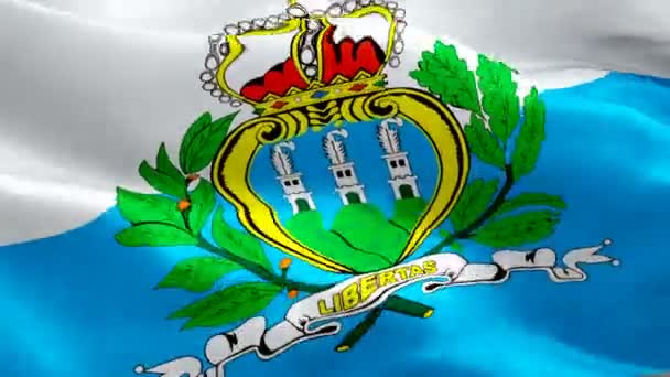 San Marino Flaggen Wehen Wind Realistische Europäische Republik Flagge Hintergrund — Stockvideo