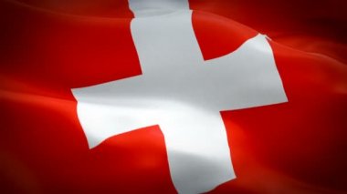 İsviçre bayrağı closeup 1080 p Full Hd 1920 x 1080 görüntüleri video rüzgarda sallayarak. Ulusal 3d İsviçre bayrağı sallayarak. İsviçre sorunsuz döngü animasyon iz. İsviçre bayrağı Hd çözünürlük 1080 p arka plan