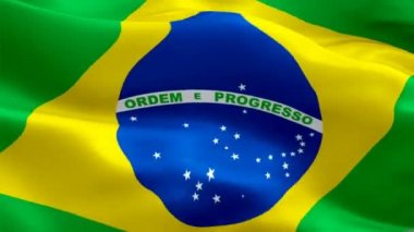 Brezilya bayrağı closeup 1080 p Full Hd 1920 x 1080 görüntüleri video rüzgarda sallayarak. Ulusal 3d Brezilya bayrağı sallayarak. Brezilya sorunsuz döngü animasyon iz. Brezilya bayrağı Hd çözünürlük 1080 p arka plan