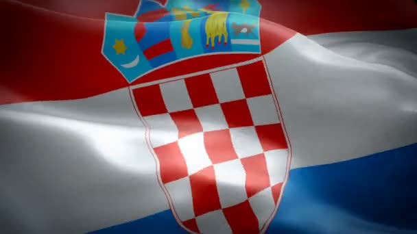 クロアチア クローズ アップ 1080 1920 1080 の映像ビデオを振っている旗風に クロアチア国旗を振ってします クロアチアのシームレスなループ アニメーションのサイン — ストック動画