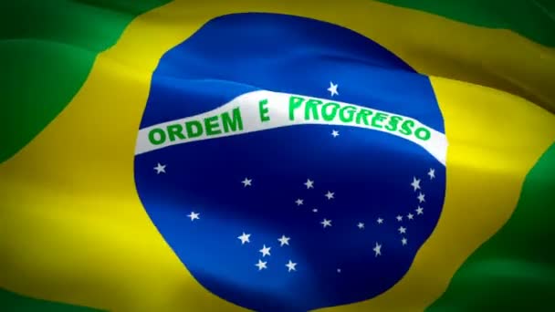 Brazilië Vlag Video Wuiven Wind Realistische Braziliaanse Vlag Achtergrond Brazilië — Stockvideo