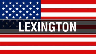 Lexington şehir ABD bayrağı arka plan, 3d render üzerinde. Amerika Birleşik Devletleri bayrağı rüzgarda sallayarak. Gurur Amerikan bayrağı sallayarak, bize Lexington şehir kavramı. Bize Amerikan sembolü ve Lexington adam