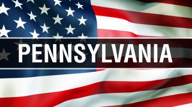 Pennsylvania Eyalet ABD bayrağı arka plan, 3d render üzerinde. Amerika Birleşik Devletleri bayrağı rüzgarda sallayarak. Gurur Amerikan bayrağı sallayarak, bize Pennsylvania devlet kavramı. Bize sembolü ve Amerikan Pennsylvania adam