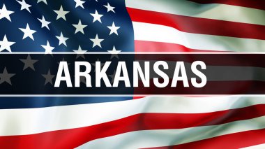 Arkansas eyalet ABD bayrağı arka plan, 3d render üzerinde. Amerika Birleşik Devletleri bayrağı rüzgarda sallayarak. Gurur Amerikan bayrağı sallayarak, bize Arkansas devlet kavramı. Bize sembolü ve Amerikan Arkansas adam
