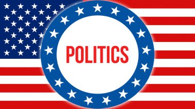 Siyaset seçim bir ABD arka planda, 3d render. Amerika Birleşik Devletleri bayrağı rüzgarda sallayarak. Oylama, özgürlük demokrasi, politika kavramı. Bize başkanlık seçimleri afiş adam