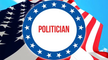 politikacı seçim bir ABD arka planda, 3d render. Amerika Birleşik Devletleri bayrağı rüzgarda sallayarak. Oylama, özgürlük demokrasi, politikacı kavramı. Bize başkanlık seçimleri afiş adam