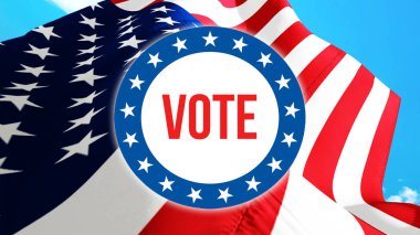 Bir ABD arka plan üzerinde 3d render seçim oy. Amerika Birleşik Devletleri bayrağı rüzgarda sallayarak. Oylama, özgürlük demokrasi, oy kavramı. Bize başkanlık seçimleri afiş adam