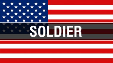 ABD bayrağı arka, 3d render, asker. Amerika Birleşik Devletleri bayrağı rüzgarda sallayarak. Gurur Amerikan bayrağı sallayarak, Amerikan askeri kavramı. Bize Amerikan askerinin işareti adam ile sembol