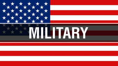 ABD bayrağı arka plan, 3d render üzerinde askeri. Amerika Birleşik Devletleri bayrağı rüzgarda sallayarak. Gurur Amerikan bayrağı sallayarak, Amerikan askeri kavram. Bize Amerikan askeri işareti adam ile sembol