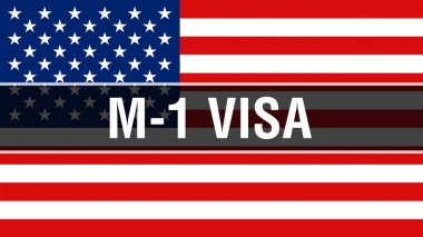 M-1 vizesi ABD bayrağı arka plan, 3d render ile. Amerika Birleşik Devletleri bayrağı rüzgarda sallayarak. Gurur Amerikan bayrağı sallayarak, Amerikan M-1 vize kavramı. Bize Amerikan M-1 vize işareti adam ile sembol