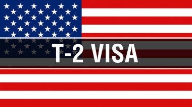 T-2 Vizesi ABD bayrağı arka plan, 3d render ile. Amerika Birleşik Devletleri bayrağı rüzgarda sallayarak. Gurur Amerikan bayrağı sallayarak, Amerikan T-2 vize kavramı. Bize Amerikan T-2 vize işareti adam ile sembol
