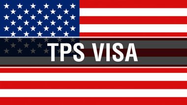 TPS Vizesi ABD bayrağı arka plan, 3d render ile. Amerika Birleşik Devletleri bayrağı rüzgarda sallayarak. Gurur Amerikan bayrağı sallayarak, Amerikan Tps vize kavramı. Bize Amerikan Tps vize işareti adam ile sembol