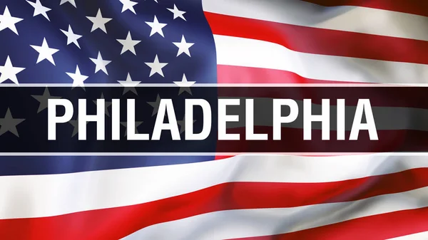 Město Philadelphia Pozadí Vlajky Usa Vykreslování Objektů Spojené Státy Americké — Stock fotografie