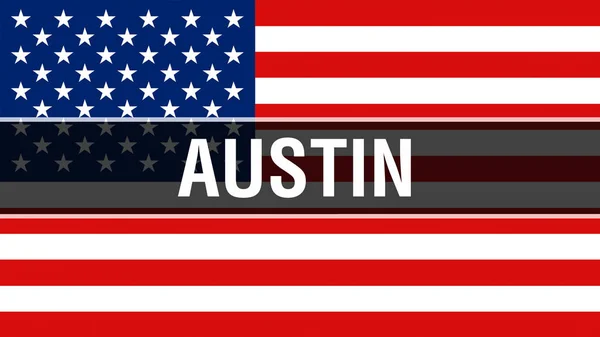 Austin Sur Fond Drapeau Américain Rendu Drapeau Des États Unis — Photo