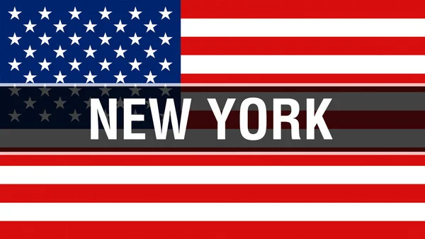 Negara Bagian New York Pada Latar Belakang Bendera Amerika Serikat — Stok Foto