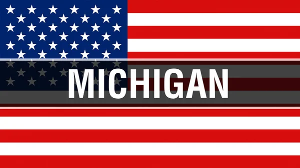 密歇根州对 Usa 标志背景 美国国旗在风中飘扬 骄傲的美国国旗飘扬 我们密歇根州的概念 美国标志和美国密歇根背景 — 图库照片