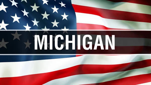 アメリカの旗の背景 レンダリングのミシガン州 アメリカ合衆国の旗風になびかせて 誇りに思ってアメリカの旗 私たちミシガン州概念 私たちのシンボル アメリカ ミシガン州比較 — ストック写真