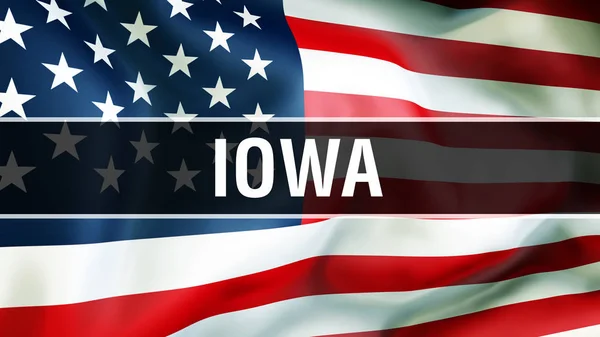アメリカの旗の背景 レンダリングにアイオワ州 アメリカ合衆国の旗風になびかせて 誇りに思ってアメリカの旗 私たちアイオワ州概念 私たちのシンボルとアメリカ アイオワ州比較 — ストック写真