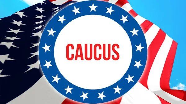 caucus election on a USA background, 3D rendering. United States of America flag waving in the wind. Voting, Freedom Democracy, caucus concept. US Presidential election banner backgroun