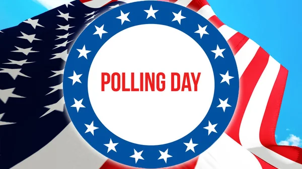 Polling day election on a USA background, 3D rendering. United States of America flag waving in the wind. Voting, Freedom Democracy, Polling day concept. US Presidential election banner backgroun