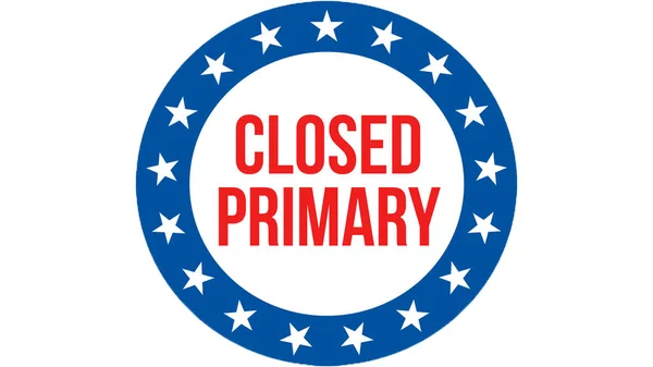 closed primary election on a USA background, 3D rendering. United States of America flag waving in the wind. Voting, Freedom Democracy, closed primary concept. US Presidential election banner backgroun