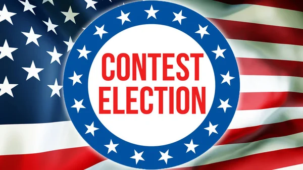 Contest election election on a USA background, 3D rendering. United States of America flag waving in the wind. Voting, Freedom Democracy, Contest election concept. US Presidential election banner backgroun