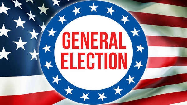 всеобщие выборы в США фон, 3D рендеринг. Флаг Соединенных Штатов Америки размахивает на ветру. Голосование, демократия свободы, всеобщие выборы. Баннер президентских выборов США
