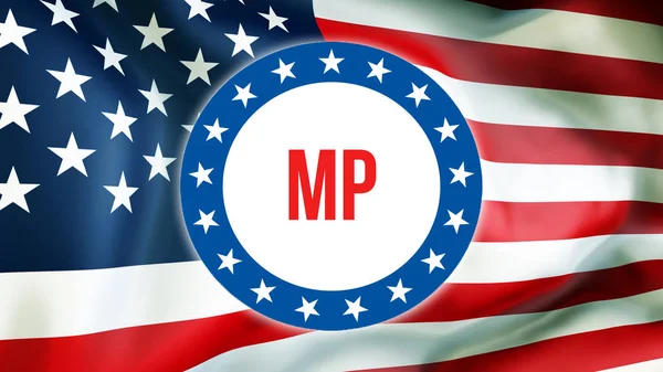 MP election on a USA background, 3D rendering. United States of America flag waving in the wind. Voting, Freedom Democracy, MP concept. US Presidential election banner backgroun