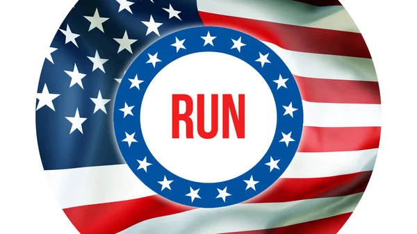 run election on a USA background, 3D rendering. United States of America flag waving in the wind. Voting, Freedom Democracy, run concept. US Presidential election banner backgroun