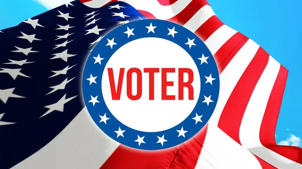Voter election on a USA background, 3D rendering. United States of America flag waving in the wind. Voting, Freedom Democracy, Voter concept. US Presidential election banner backgroun