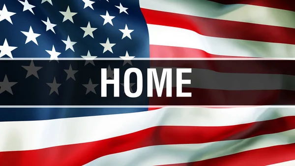 Home Auf Einem Flaggenhintergrund Rendering Vereinigte Staaten Von Amerika Fahne — Stockfoto